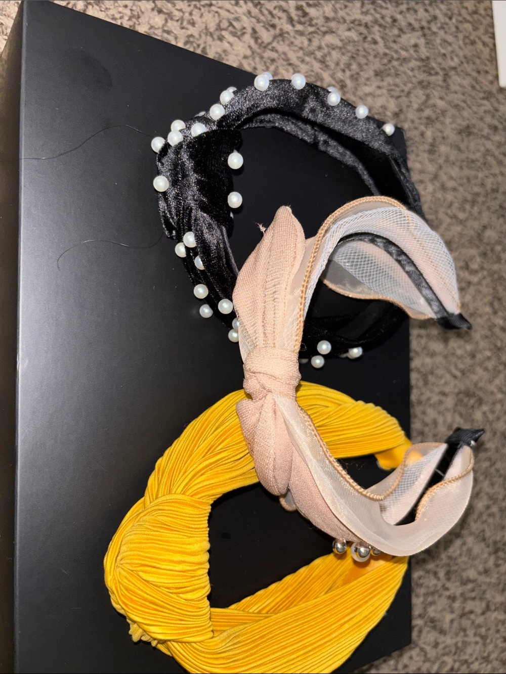 3-Pack Women’s Knotted Headband Set with Pearl Accent - Black, Beige, Yellow